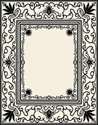 Classic Black White Floral Scroll Frame Rug