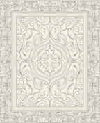 Neutral Cream Filigree Scroll Frame Rug