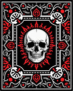 Bold Skull Red Fire Tribal Frame Rug