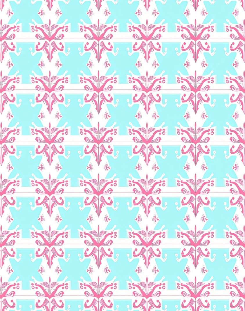 Pink Floral Medallion Aqua Stripe Rug