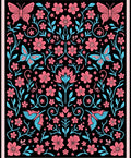Pink Blue Butterfly Floral Garden Rug