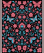 Pink Blue Butterfly Floral Garden Rug