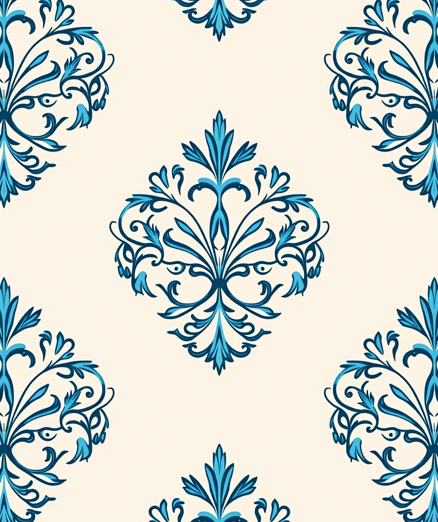 Elegant Teal Damask Scrollwork Rug