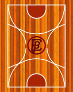 Wood Grain Basketball Court Emblem Rug