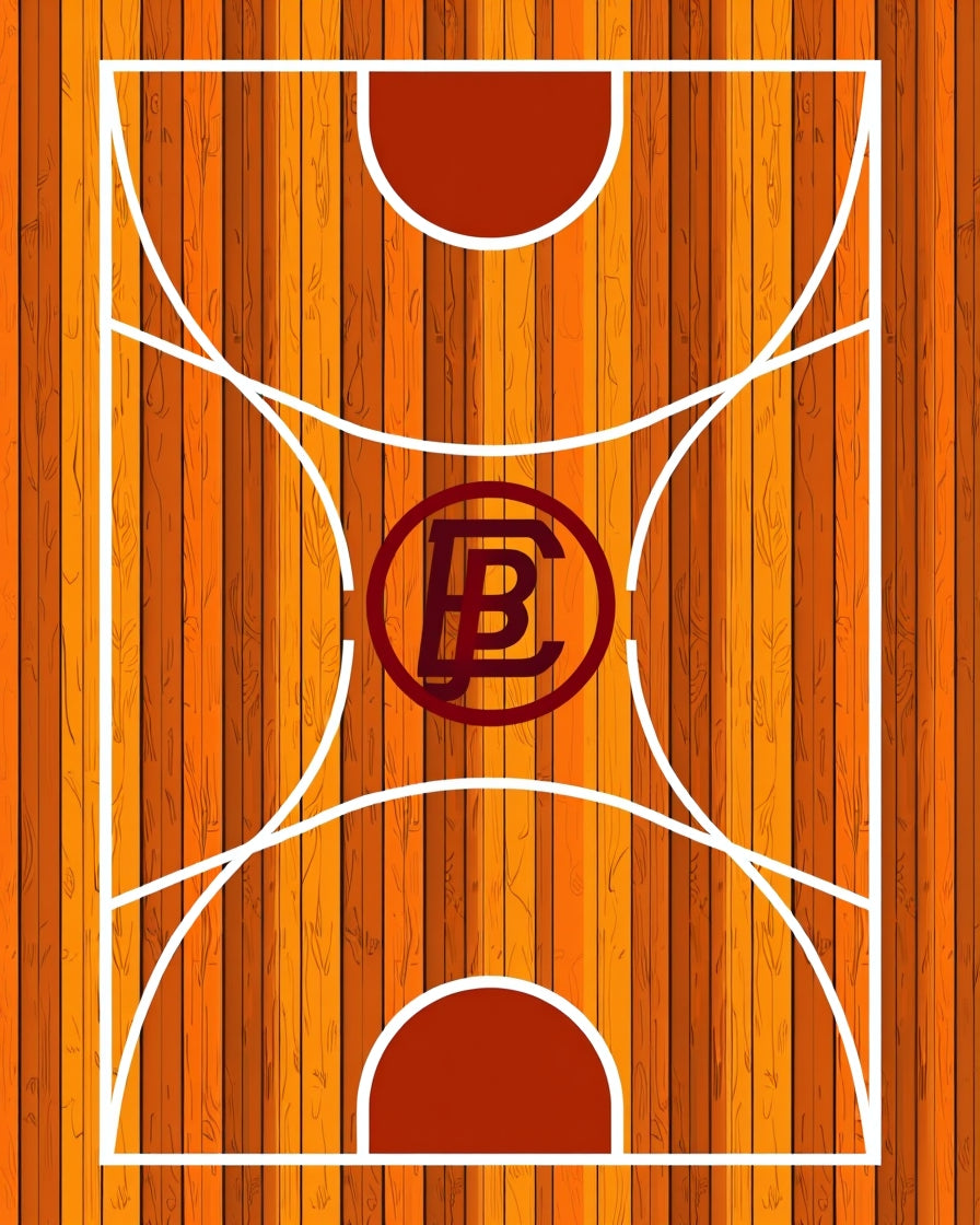 Wood Grain Basketball Court Emblem Rug