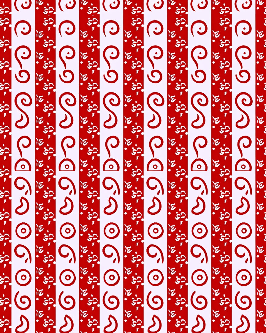 Red White Vertical Stripe Swirl Rug