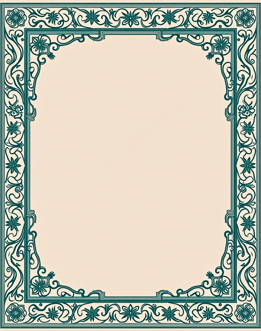 Teal Floral Vine Border Rug