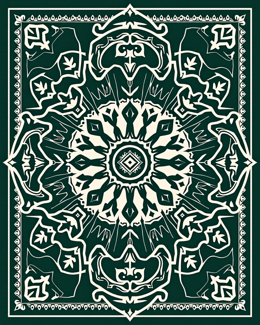 Emerald White Intricate Mandala Rug