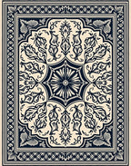 Dark Blue Floral Medallion Border Rug