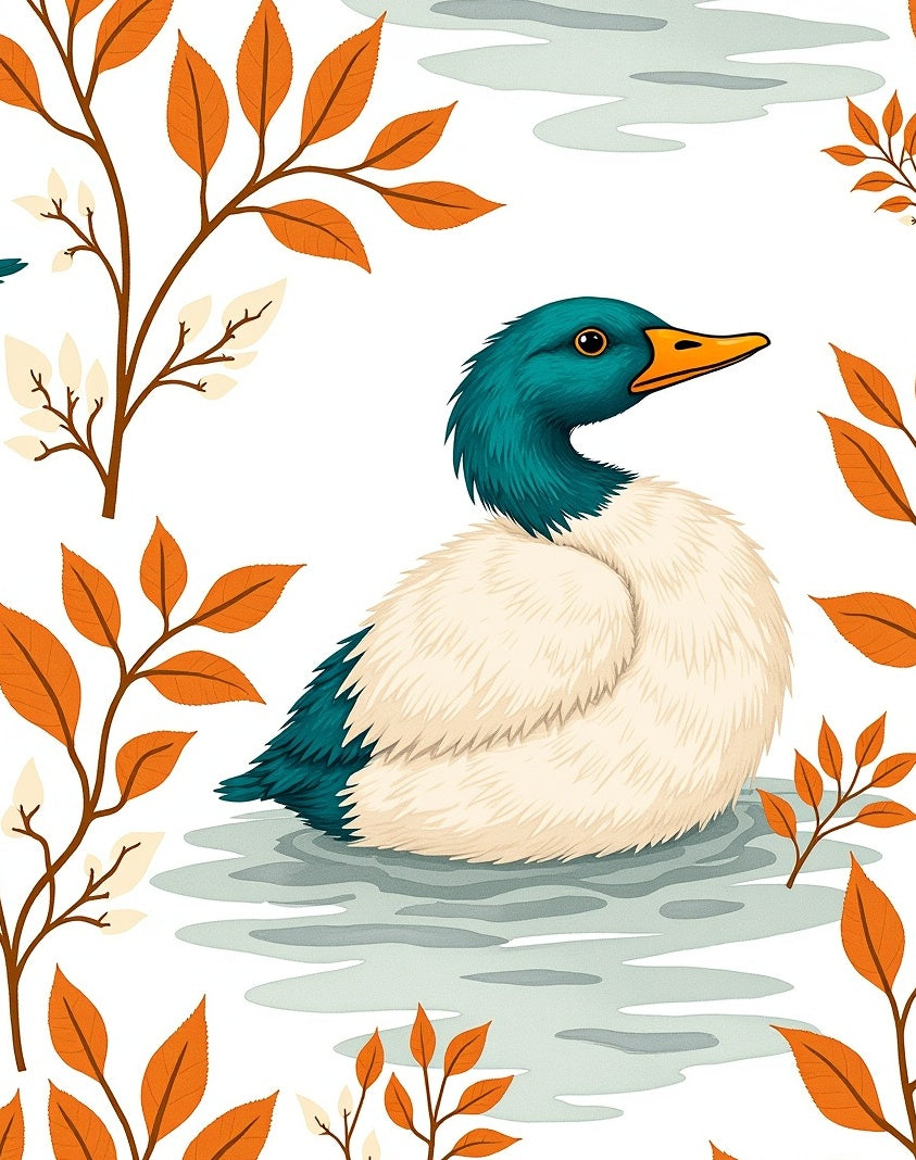 Autumn Duck on Water Floral Accent Rug