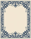Navy Blue Floral Scrollwork Frame Rug