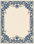 Navy Blue Floral Scrollwork Frame Rug