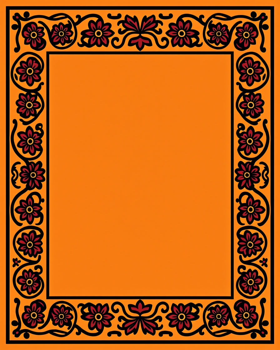 Bold Red Floral Border Orange Rug