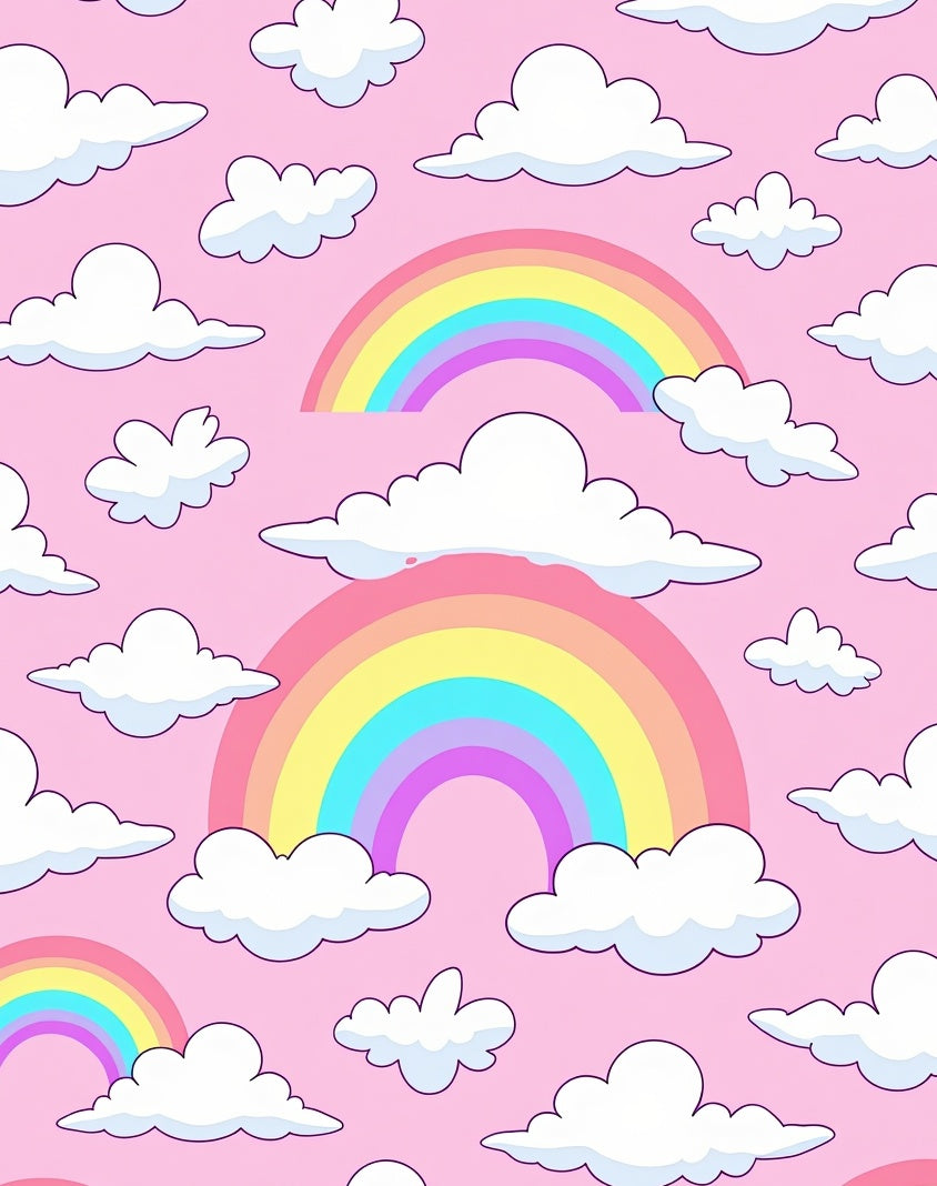 Whimsical Pink Rainbow Cloudscape Rug