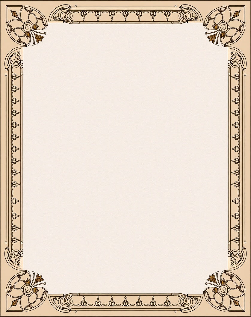 Beige Brown Floral Art Nouveau Frame Rug