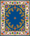 Ornate Blue Floral Scroll Medallion Rug