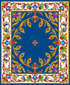 Ornate Blue Floral Scroll Medallion Rug