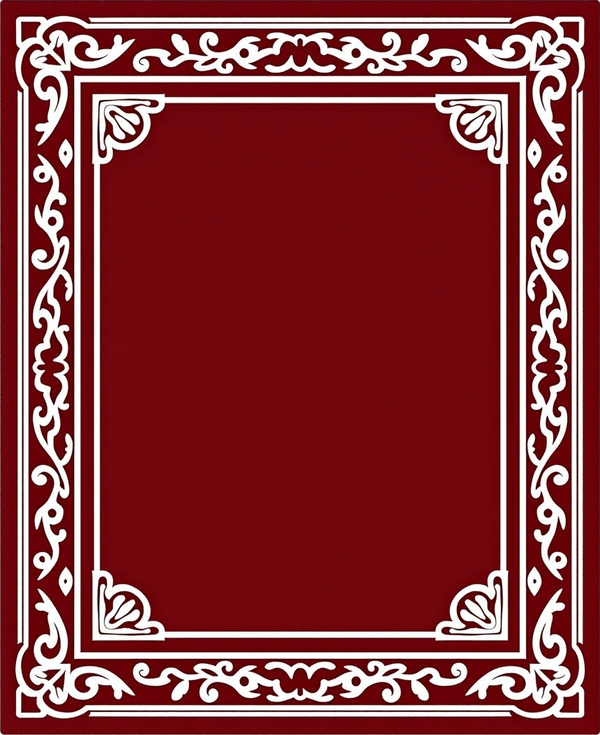 Deep Red Ornate Scrollwork Border Rug