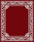 Deep Red Ornate Scrollwork Border Rug