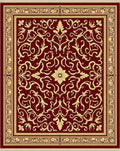 Deep Red Gold Filigree Scrollwork Rug