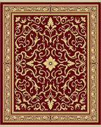 Deep Red Gold Filigree Scrollwork Rug