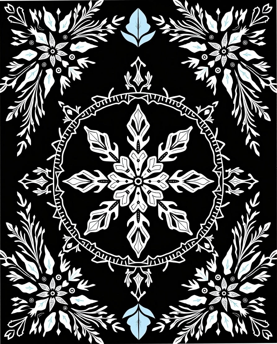 Black White Ice Floral Arrangement Rug