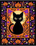 Black Cat Halloween Pumpkin Stars Rug