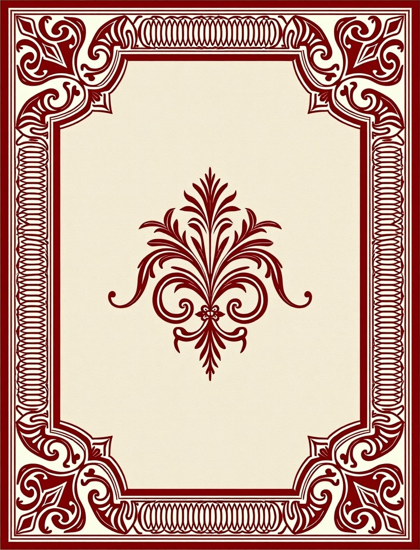 Rich Burgundy Floral Scrolled Frame Rug