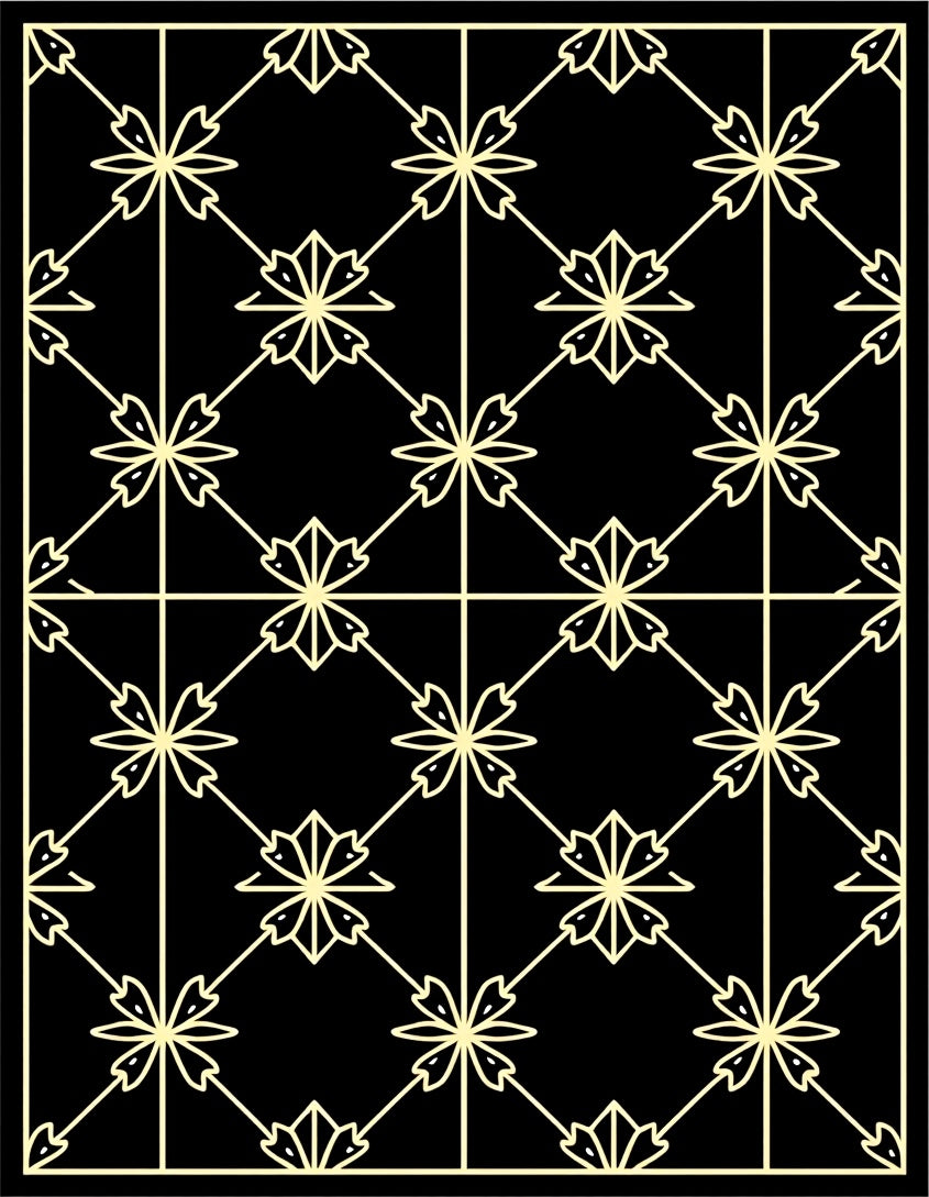 Cream Floral Diamond Lattice Black Rug