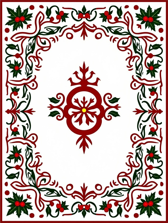 Traditional Holly Berry Festive Frame Rug