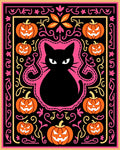 Black Cat Orange Pumpkin Halloween Border Rug