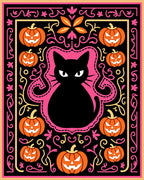 Black Cat Orange Pumpkin Halloween Border Rug