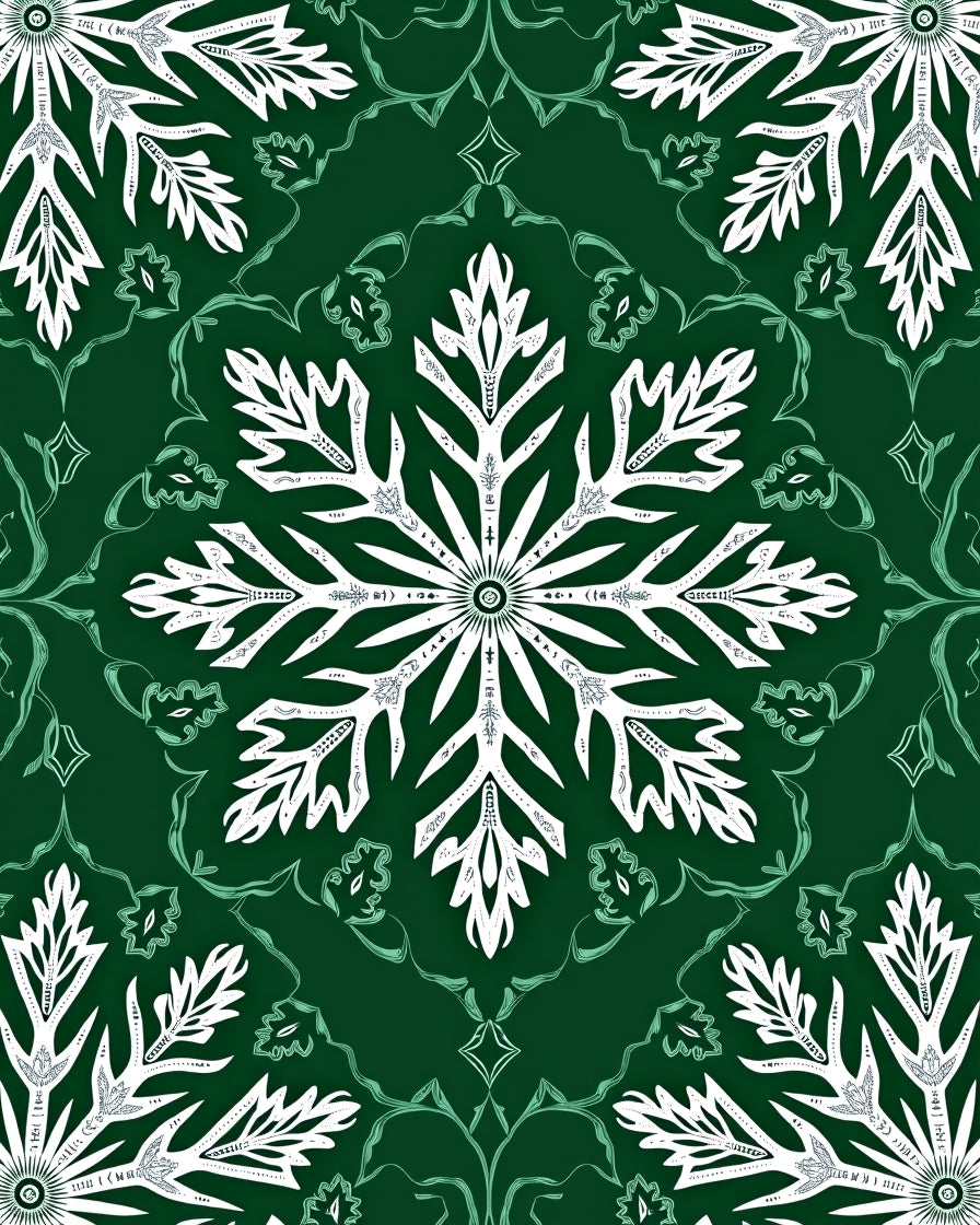 Deep Emerald White Snowflake Mandala Rug