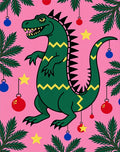 Whimsical Green Dinosaur Christmas Ornaments Rug