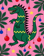 Whimsical Green Dinosaur Christmas Ornaments Rug