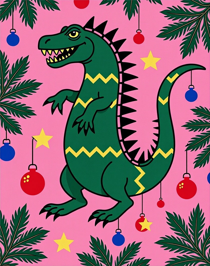 Whimsical Green Dinosaur Christmas Ornaments Rug
