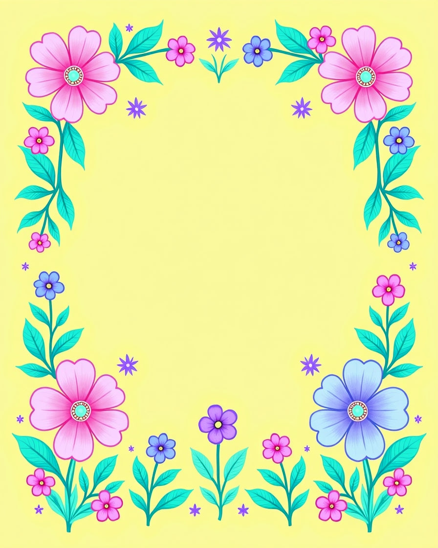Whimsical Pink Blue Floral Garland Rug