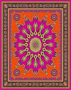 Vibrant Pink Orange Floral Mandala Rug