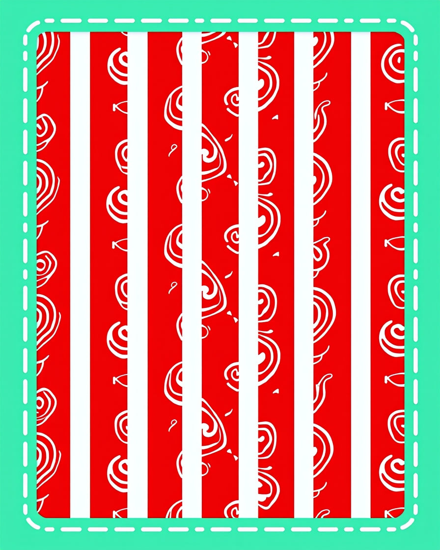 Red White Striped Swirl Motif Rug