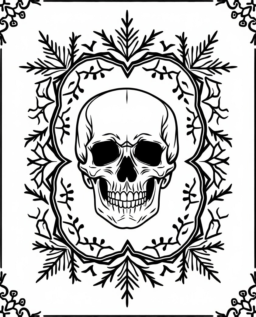 Black Skull Floral Wreath Rug