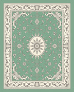 Classic Sage Green Floral Medallion Rug