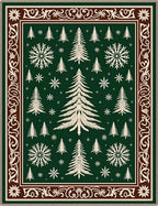 Forest Green Snowy Christmas Trees Rug