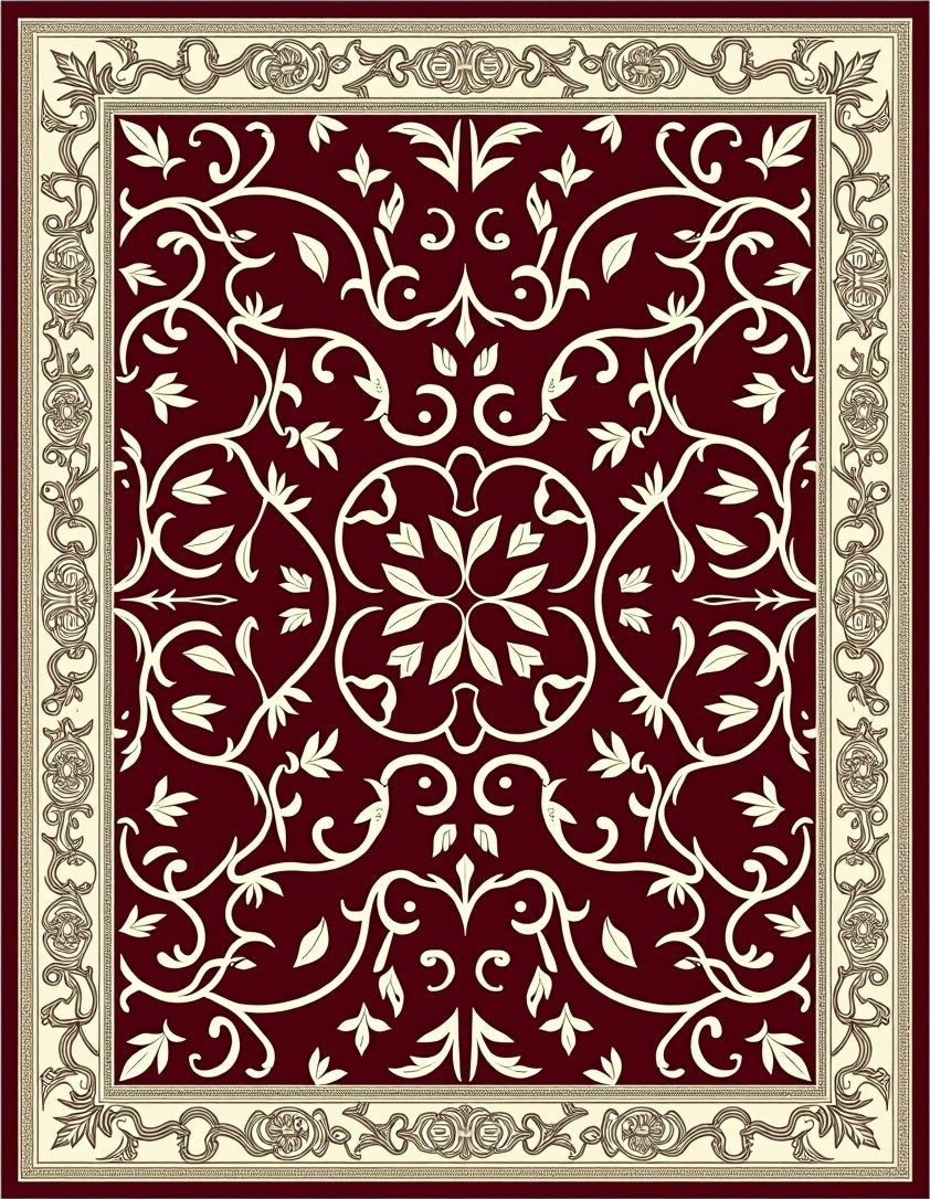 Crimson Cream Ornate Floral Vine Rug