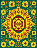 Sunflowers In Teal Mandala Rug