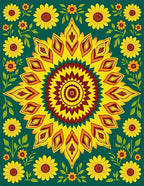 Sunflowers In Teal Mandala Rug