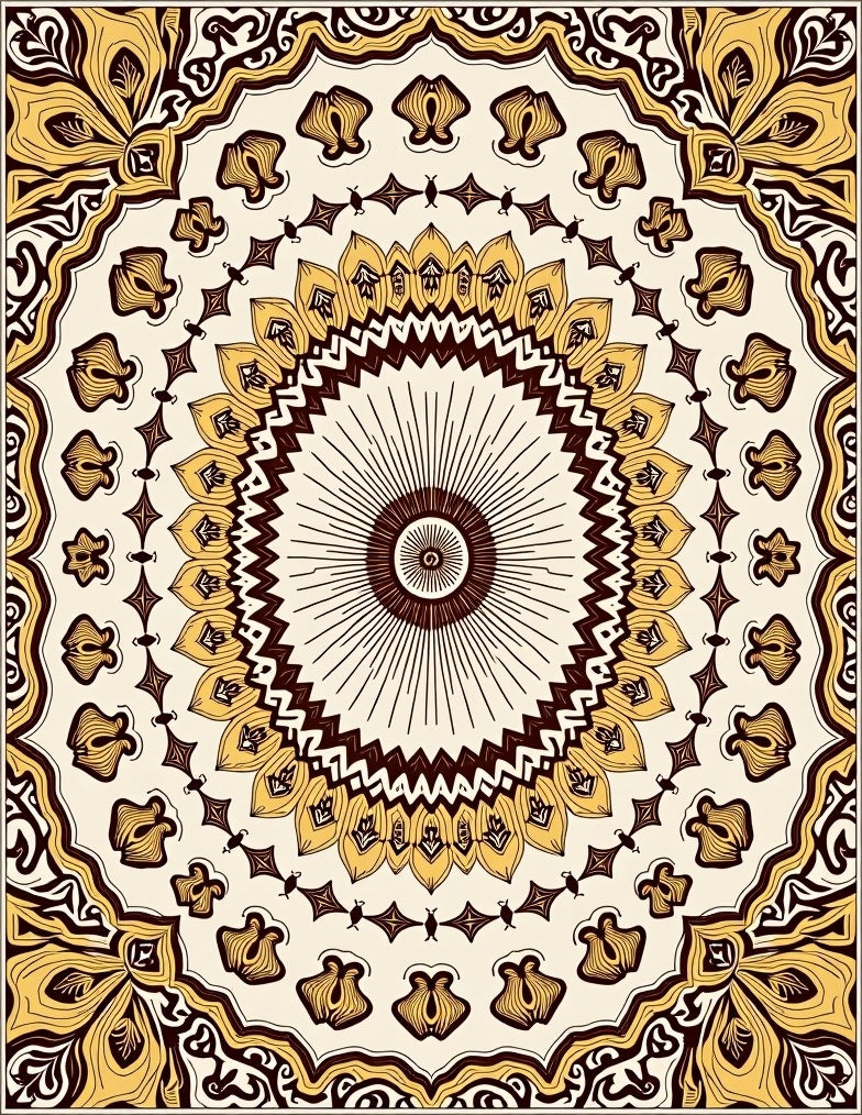 Cream Brown Sunburst Mandala Floral Rug