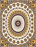Cream Brown Sunburst Mandala Floral Rug