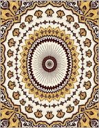 Cream Brown Sunburst Mandala Floral Rug