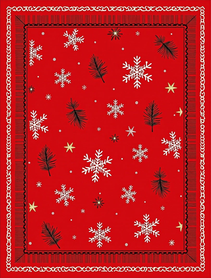 Crimson Snowflake Pinecone Winter Rug