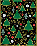 Green Christmas Trees Gold Outline Collage Rug